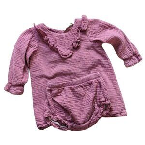 Chelsea & Violet berry mauve gauzy dress and bloomers baby girl set 12m